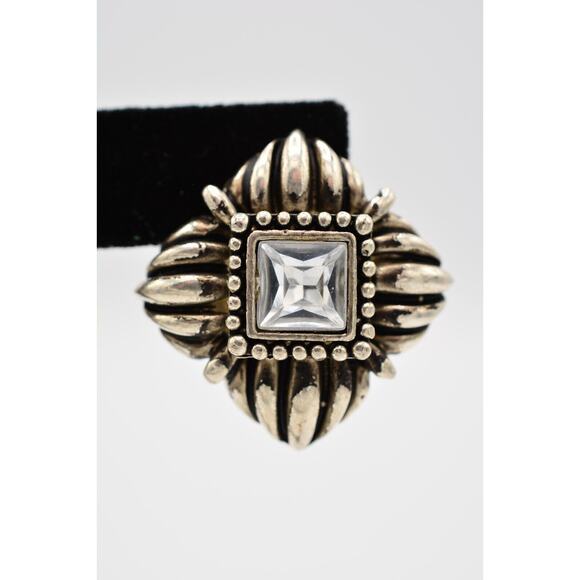 Vintage Crystal Clip On Earrings Chunky Rhinestone Silver Tone Heavy 1980s BinAR - Picture 7 of 12